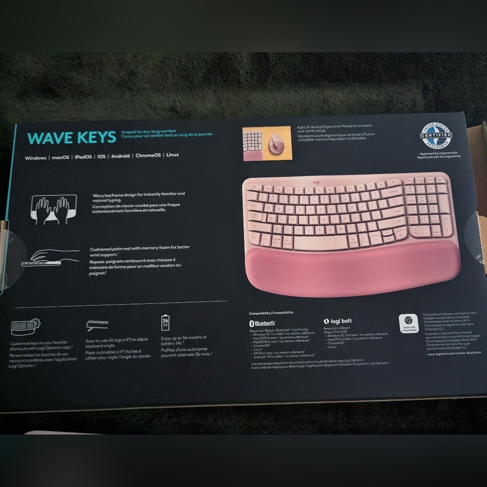 *NIB!* Logitech Wave Keys Bluetooth Keyboard In Pink! - Picture 4 of 5